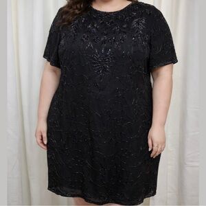 Sweet Sue Vintage Black 100% Silk Dress w/ Iridescent Sequins & Beading Size 2X